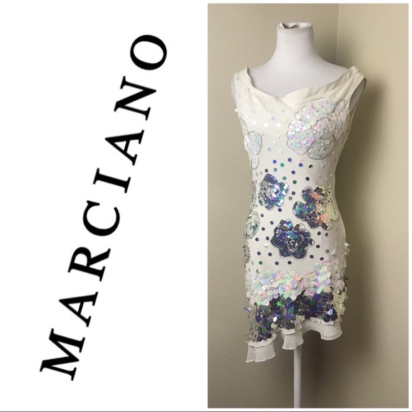 Marciano Dresses & Skirts - Marciano Sequins Cream Cocktail Dress Sz M